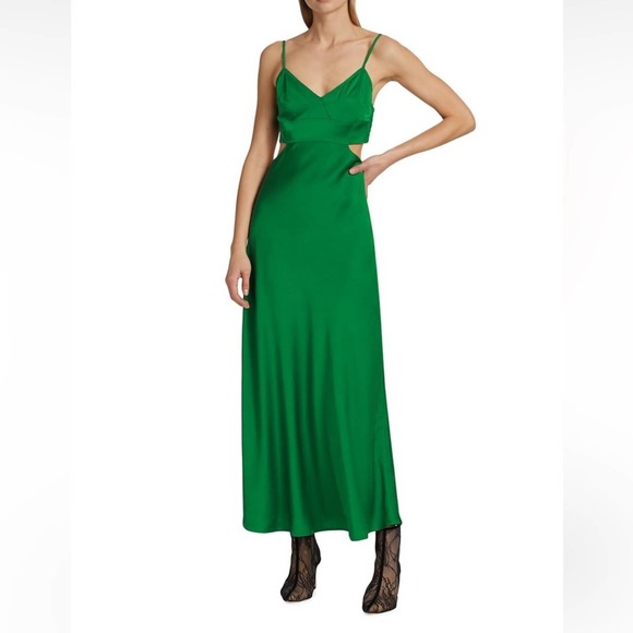 A.L.C. Blakely Spruce Green Satin Cutout Midi Dress Size 8 NWT